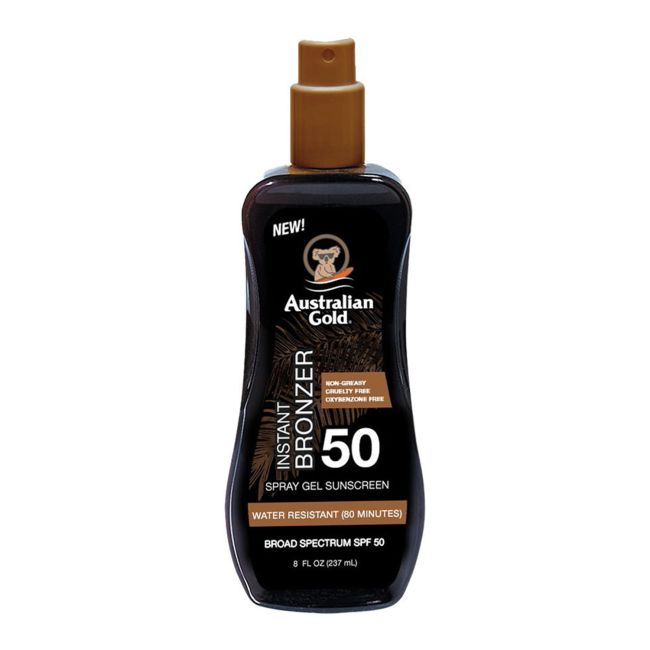 AUSTRALIAN GOLD SPF50 apsauginis purškiamasis pienelis nuo saulės su bronzantu, 237 ml