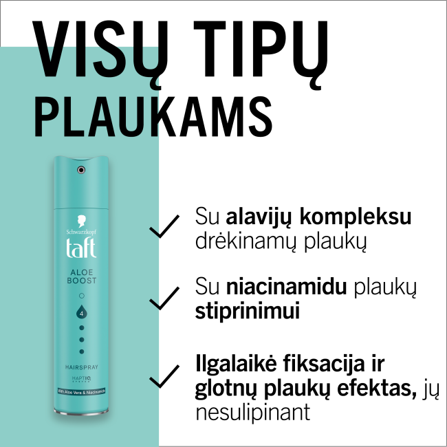 TAFT ALOE BOOST plaukų lakas, 250 ml