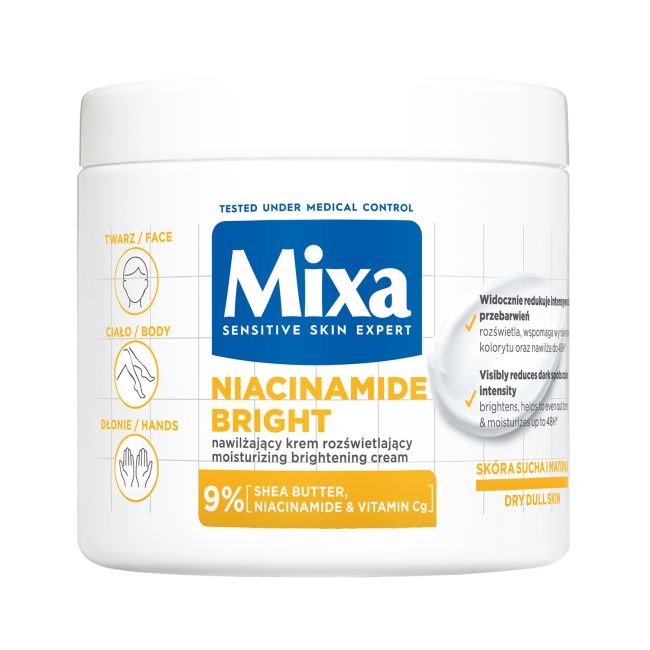 MIXA NIACINAMIDE BRIGHT skaistinamasis veido, kūno ir rankų kremas, 400 ml