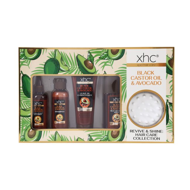 XHC BLACK CASTOR OIL & AVOCADO REVIVE & SHINE plaukų priemonių rinkinys