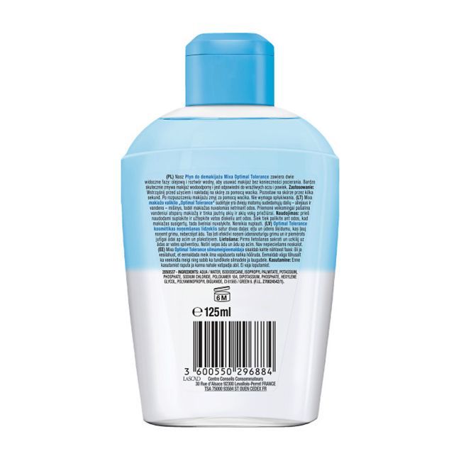 MIXA OPTIMAL TOLERANCE dvifazis makiažo valiklis, 125 ml