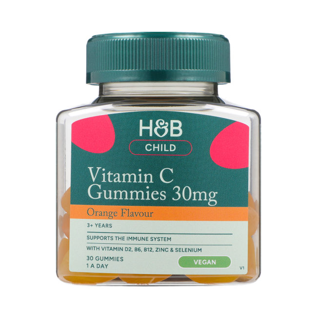 H&B Vaikams Vitaminas C + Vitaminas D, B6, B12, Cinkas ir Selenas maisto papildas, 30 guminukų