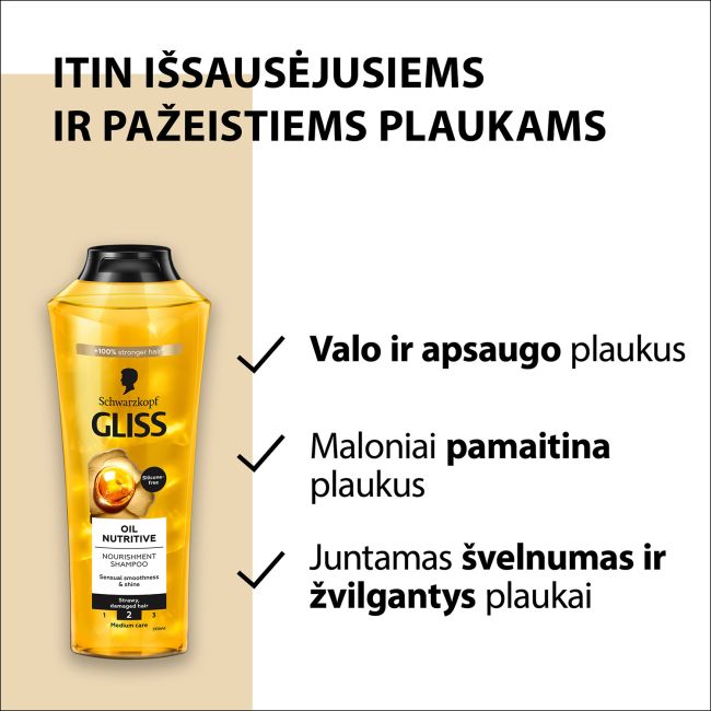 GLISS OIL NUTRITIVE plaukų šampūnas, 400 ml