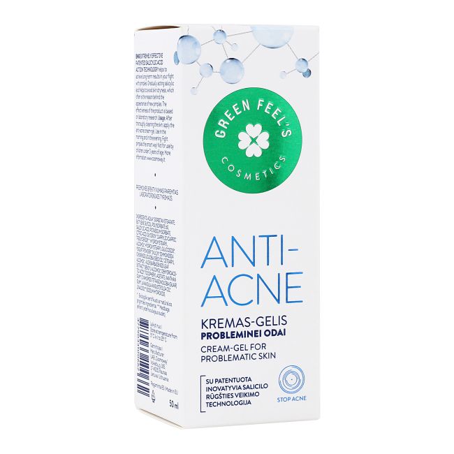 GREEN FEEL'S ANTI - ACNE kremas - gelis probleminei odai, 50 ml