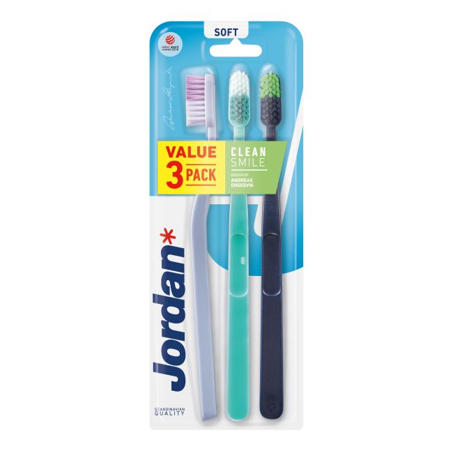 JORDAN CLEAN SMILE SOFT dantų šepetėlis 2 + 1