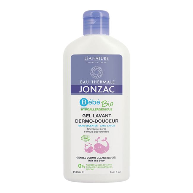 EAU THERMALE JONZAC BEBE BIO GENTLE DERMO vaikų prausiamoji plaukų ir kūno želė, 250 ml