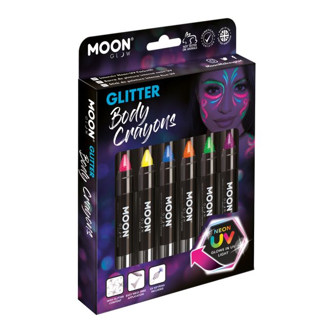 MOON GLOW NEON UV GLITTER BODY CRAYONS kūno pieštukai, 21 g