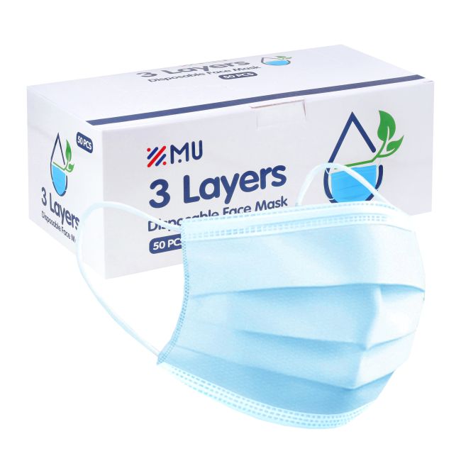 3 LAYERS apsauginės vienkartinės veido kaukės su gumomis (50 vnt.)