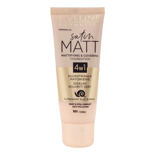 EVELINE SATIN MATT 4 IN 1 makiažo pagrindas, 30 ml