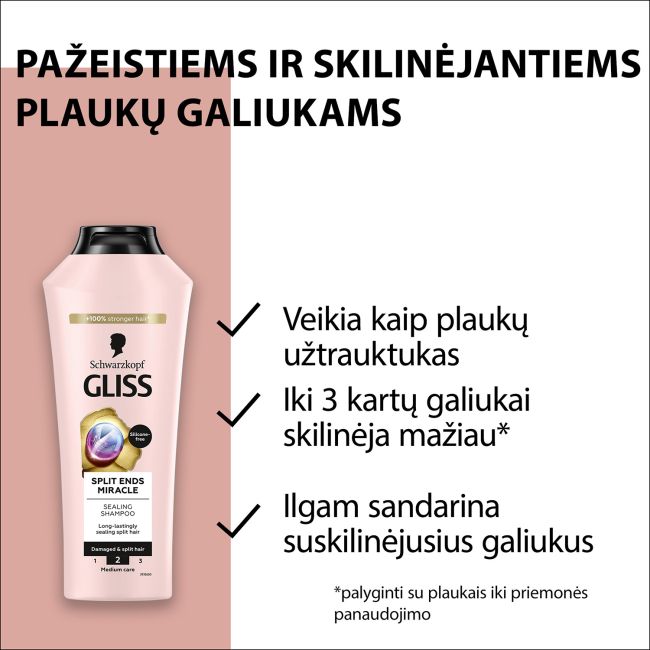 GLISS SPLIT ENDS MIRACLE plaukų šampūnas, 400 ml