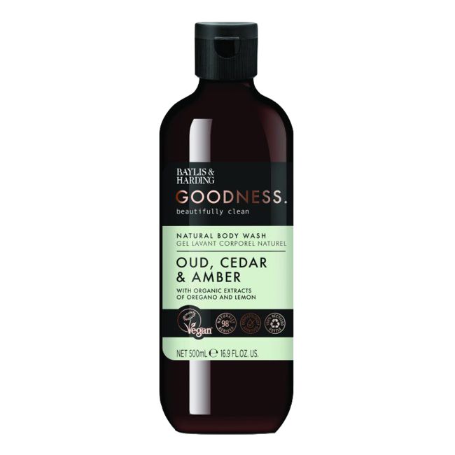 BAYLIS & HARDING GOODNESS OUD, CEDAR & AMBER kūno prausiklis, 500 ml
