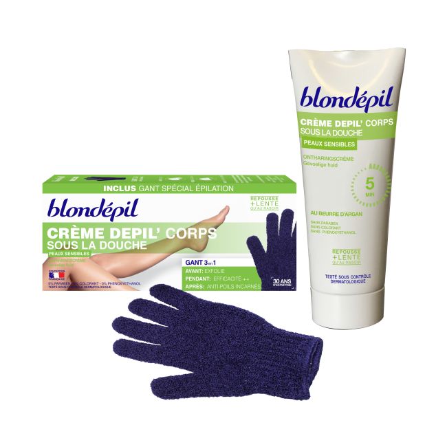 BLONDEPIL GANT 3 EN 1 dušo depiliacinis kremas + šveičiamoji pirštinė, 200 ml