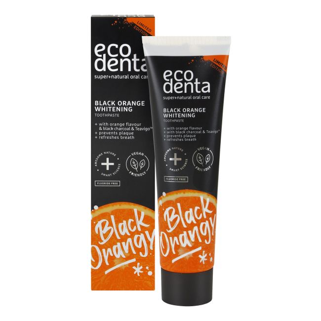 ECODENTA juodoji apelsinų skonio balinamoji dantų pasta, 100 ml