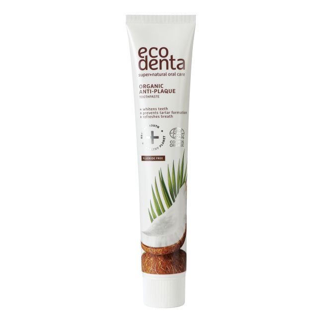 ECODENTA COSMOS ORGANIC dantų pasta nuo apnašų su kokosų aliejumi, 75 ml