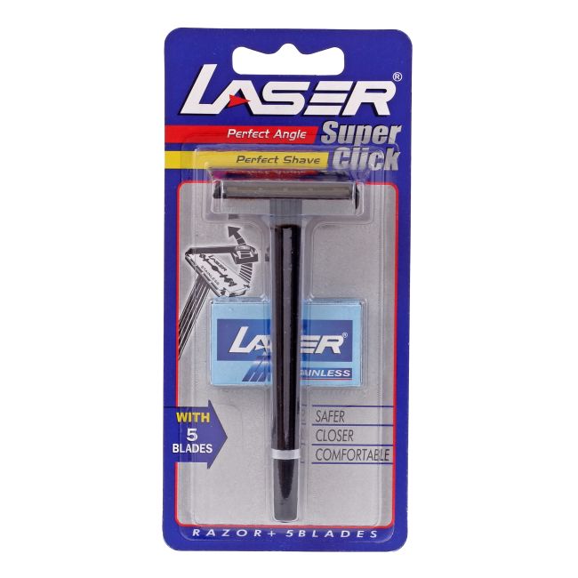 LASER SUPER CLICK vyrų skustuvas + skutimosi peiliukai (5 vnt.)