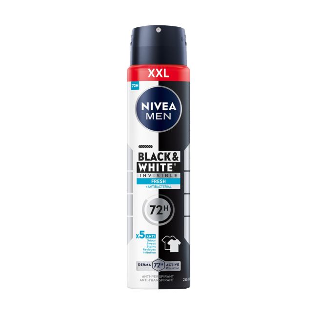 NIVEA MEN BLACK & WHITE INVISIBLE FRESH purškiamasis dezodorantas, 250 ml