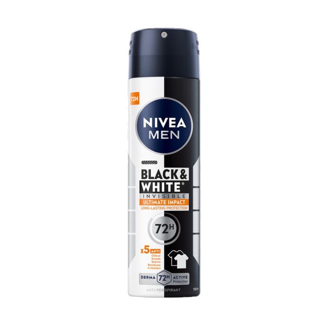 NIVEA MEN BLACK & WHITE INVISIBLE ULTIMATE IMPACT purškiamasis dezodorantas, 150 ml
