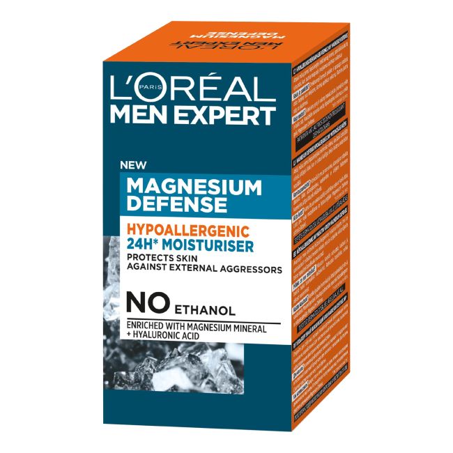 L'OREAL MEN EXPERTMAGNESIUM DEFENSE 24H MOISTURISER veido kremas, 50 ml