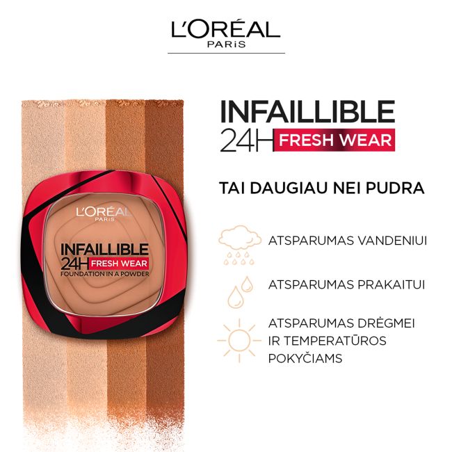 L'OREAL INFAILLIBLE 24H FRESH WEAR kompaktinė pudra makiažo pagrindas, 9 g