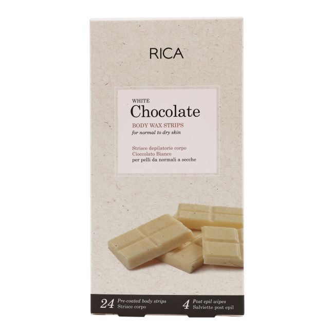 RICA WHITE CHOCOLATE šaltojo vaško kūno depiliacijos juostelės (24 vnt.)