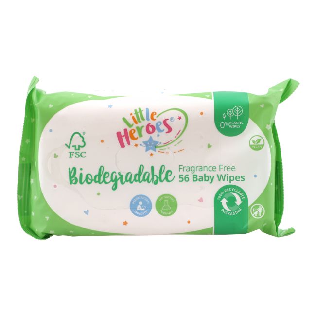 LITTLE HEROES BIODEGRADABLE drėgnos vaikų servetėlės (56 vnt.)