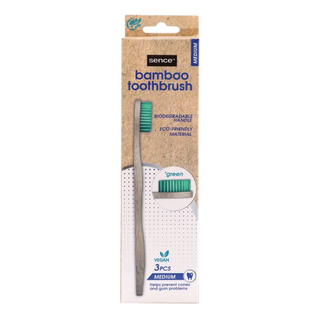 SENCE BAMBOO MEDIUM dantų šepetėliai (3 vnt.)