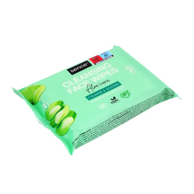 SENCE ALOE VERA drėgnos servetėlės veidui valyti (20 vnt.)