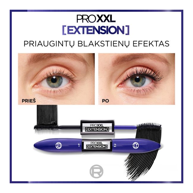 L'OREAL PRO XXL EXTENSION blakstienų tušas (7,1 ml x 6,9 ml)