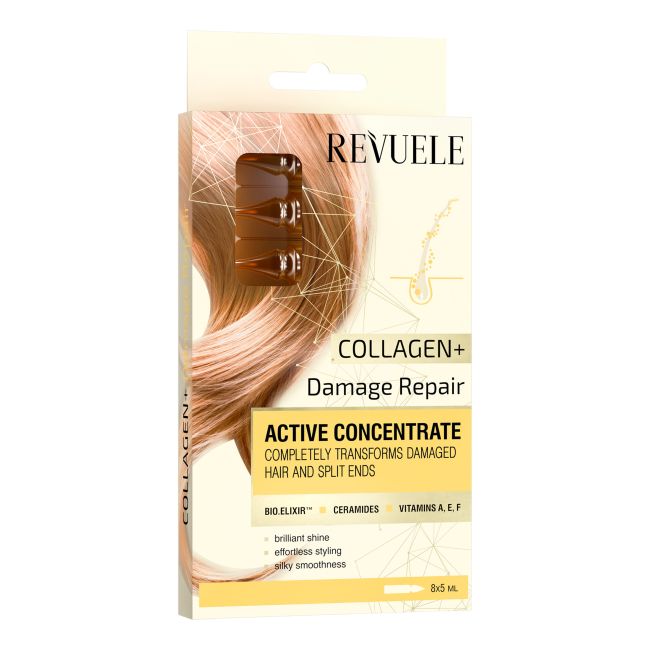 REVUELE COLLAGEN + DAMAGE REPAIR plaukų skystis ampulėse (8 x 5 ml)