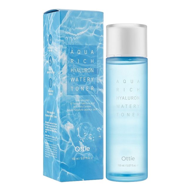 OTTIE AQUA RICH HYALURON WATERY veido tonikas, 150 ml