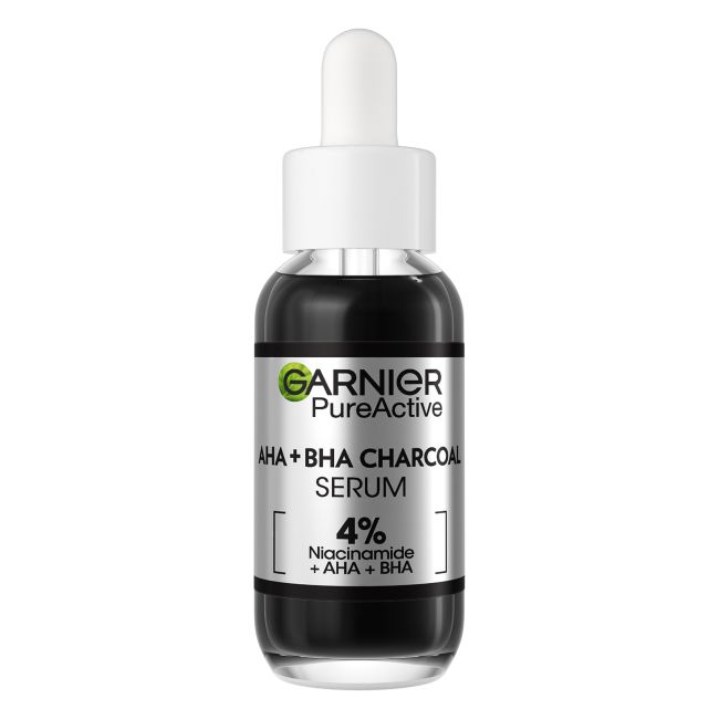 GARNIER PURE ACTIVE AH + BHA CHARCOAL veido serumas, 30 ml