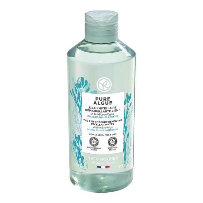 YVES ROCHER PURE ALGUE THE 2 IN 1 micelinis vanduo makiažui valyti, 400 ml