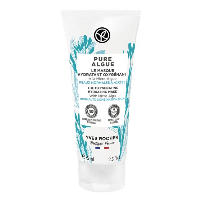 YVES ROCHER PURE ALGUE THE OXYGENATING HYDRATING veido kaukė, 75 ml