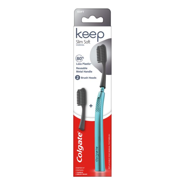 COLGATE KEEP CHARCOAL dantų šepetėlis + galvutės (2 vnt.)