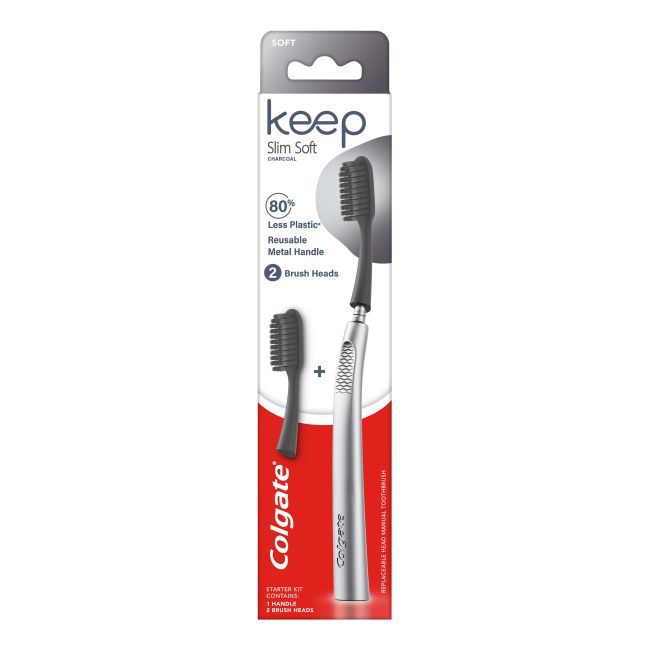 COLGATE KEEP CHARCOAL dantų šepetėlis + galvutės (2 vnt.)