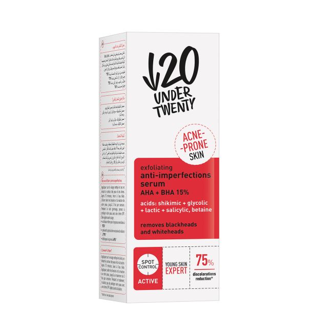 UNDER TWENTY EXFOLIATING AHA+BHA 15% veido želė - serumas, 30 ml