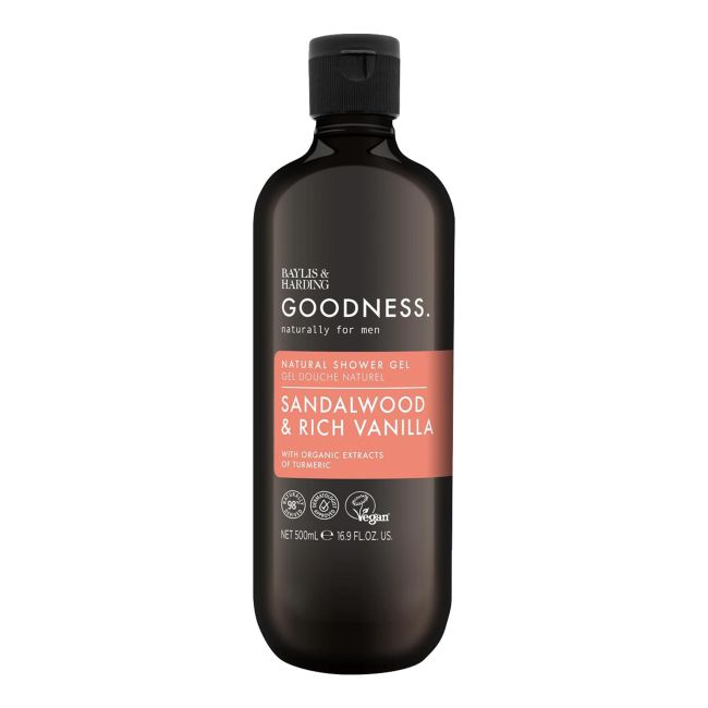 BAYLIS & HARDING GOODNESS SANDALWOOD & RICH VANILLA vyrų dušo želė, 500 ml