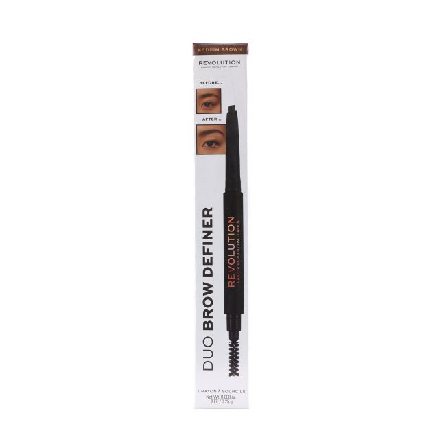 MAKEUP REVOLUTION DUO BROW DEFINER antakių pieštukas, 0,25 g