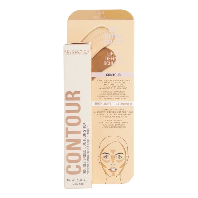 MAKEUP REVOLUTION CONTOUR dvipusis veido bruožų modeliavimo pieštukas, 4,3 g