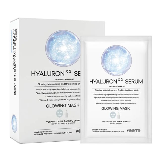 OOTD HYALURON X3 SERUM GLOWING veido kaukės (25 g x 10 vnt.)