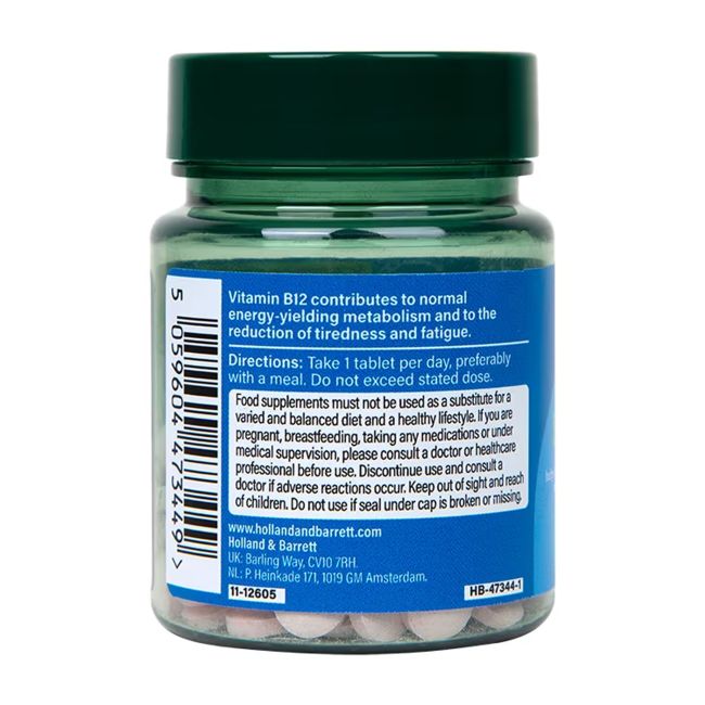 H&B Vitaminas B12 500 µg maisto papildas, 120 tablečių