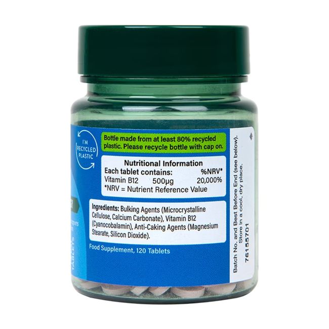 H&B Vitaminas B12 500 µg maisto papildas, 120 tablečių