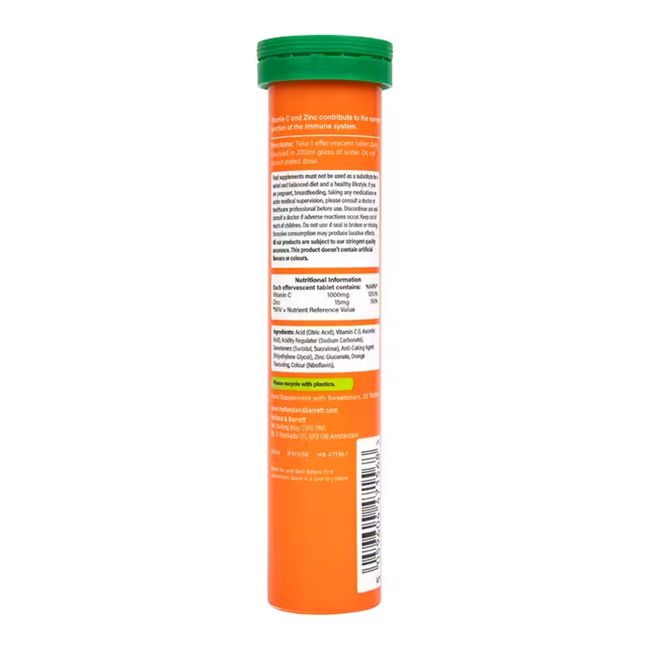 H&B HIGH STRENGTH vitaminas C ir cinkas, 20 šnypščiųjų tablečių