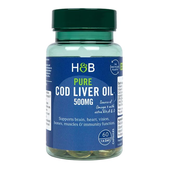H&B Menkių kepenų žuvų taukai, 500 MG, 60 kapsulių