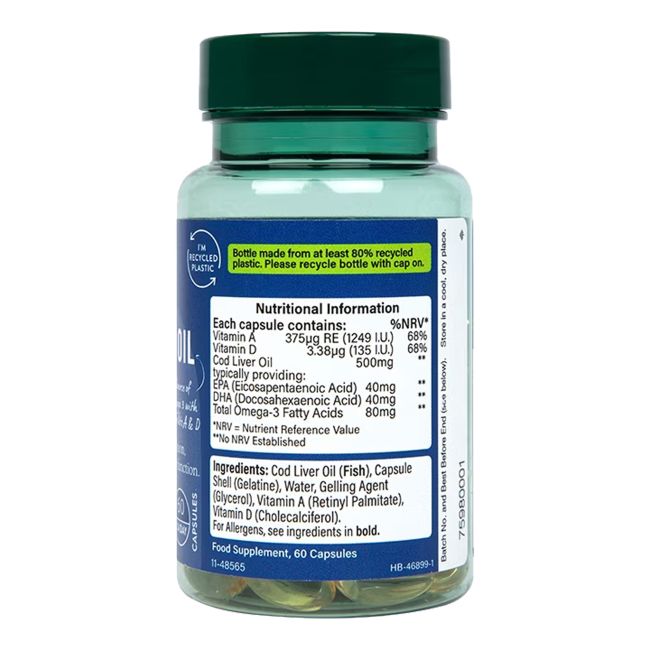 H&B Menkių kepenų žuvų taukai, 500 MG, 60 kapsulių