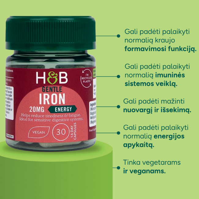 H&B Geležies papildas 20 MG , 30 kapsulių
