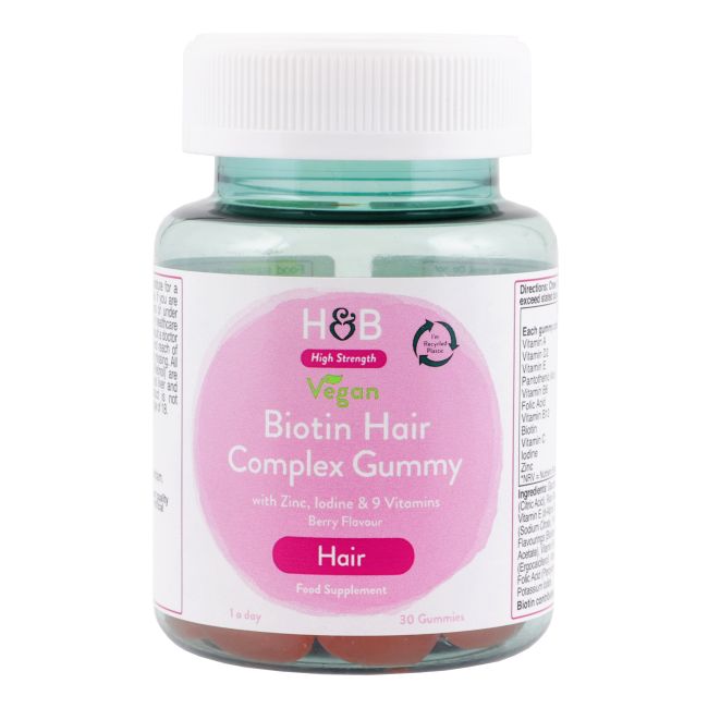 H&B HIGH STRENGTH VEGAN biotino kompleksas plaukams, 30 guminukų