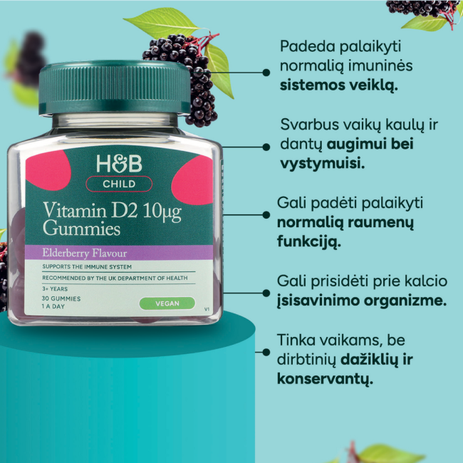 H&B Vitaminas D vaikams, 30 guminukų