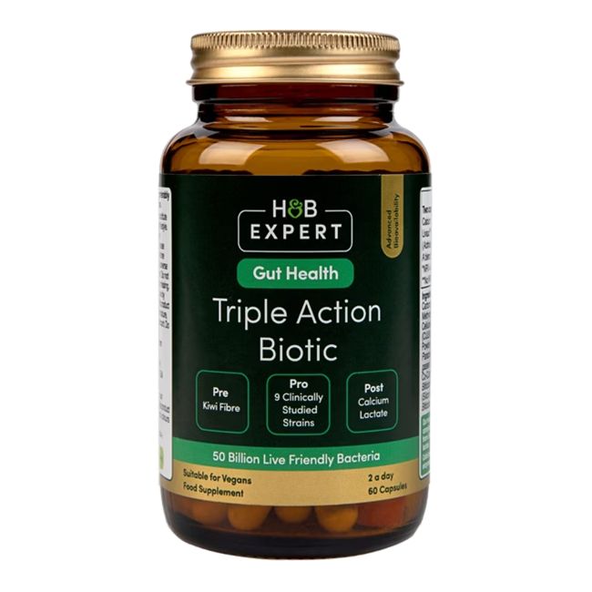 H&B EXPERT TRIPLE ACTION BIOTIC GUT FORMULA gerosios bakterijos, 50 milijardų, 60 kapsulių