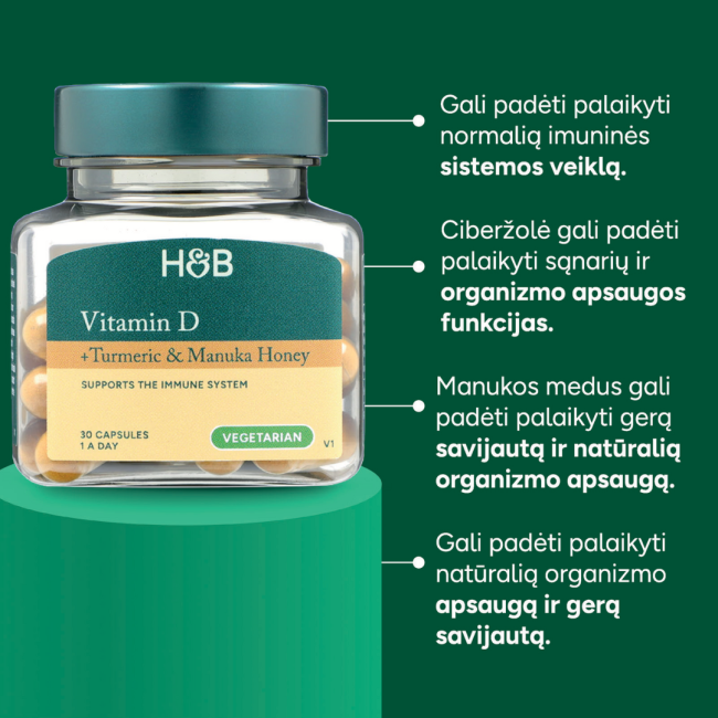 H&B Ciberžolė + Manukos medus, 30 kapsulių